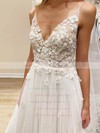 Tulle V-neck Sweep Train A-line Appliques Lace Wedding Dresses #PWD00023510