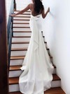 Stretch Crepe V-neck Sweep Train Trumpet/Mermaid Buttons Wedding Dresses #PWD00023511