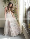 Tulle V-neck Floor-length A-line Appliques Lace Wedding Dresses #PWD00023512