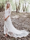 Lace Tulle V-neck Sweep Train A-line Sashes / Ribbons Wedding Dresses #PWD00023515
