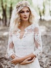 Lace Tulle V-neck Sweep Train A-line Sashes / Ribbons Wedding Dresses #PWD00023515