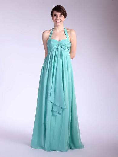 Empire Floor-length Chiffon Pleats Halter Bridesmaid Dresses #PWD01012035