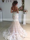 Tulle Scoop Neck Sweep Train Trumpet/Mermaid Appliques Lace Wedding Dresses #PWD00023521