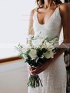 Lace V-neck Sweep Train Sheath/Column Split Front Wedding Dresses #PWD00023522