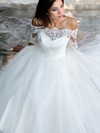 Tulle Off-the-shoulder Ankle-length Ball Gown Sashes / Ribbons Wedding Dresses #PWD00023524