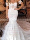 Lace Tulle Sweetheart Court Train Trumpet/Mermaid Appliques Lace Wedding Dresses #PWD00023529