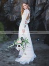 Lace Tulle V-neck Sweep Train A-line Lace Wedding Dresses #PWD00023536