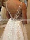 Tulle V-neck Sweep Train Ball Gown Beading Wedding Dresses #PWD00023574