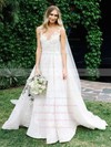 Lace Scoop Neck Sweep Train Princess Appliques Lace Wedding Dresses #PWD00023575