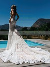 Lace V-neck Court Train Trumpet/Mermaid Appliques Lace Wedding Dresses #PWD00023577