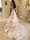 Tulle Off-the-shoulder Sweep Train Ball Gown Appliques Lace Wedding Dresses #PWD00023581