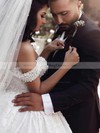 Satin Off-the-shoulder Floor-length Ball Gown Flower(s) Wedding Dresses #PWD00023583