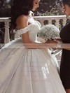 Satin Off-the-shoulder Floor-length Ball Gown Flower(s) Wedding Dresses #PWD00023583