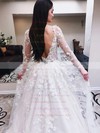 Tulle V-neck Floor-length A-line Beading Wedding Dresses #PWD00023584