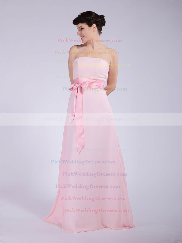 A-line Floor-length Chiffon Sashes/Ribbons Strapless Bridesmaid Dresses #PWD01012040