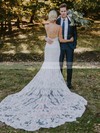 Lace Sweetheart Court Train Sheath/Column Sashes / Ribbons Wedding Dresses #PWD00023585