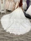 Organza Off-the-shoulder Court Train Ball Gown Appliques Lace Wedding Dresses #PWD00023587