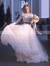 Lace Tulle Scoop Neck Floor-length Ball Gown Lace Wedding Dresses #PWD00023589