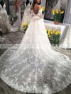 Tulle Off-the-shoulder Court Train Ball Gown Appliques Lace Wedding Dresses #PWD00023593