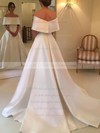 Satin Off-the-shoulder Sweep Train Ball Gown Wedding Dresses #PWD00023594