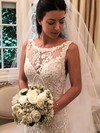 Lace Scoop Neck Sweep Train Trumpet/Mermaid Appliques Lace Wedding Dresses #PWD00023598