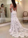 Lace Scoop Neck Sweep Train Trumpet/Mermaid Appliques Lace Wedding Dresses #PWD00023598