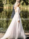 Lace Tulle V-neck Floor-length A-line Lace Wedding Dresses #PWD00023600
