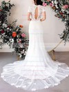 Lace Tulle Scoop Neck Sweep Train Sheath/Column Appliques Lace Wedding Dresses #PWD00023605