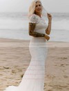 Lace Tulle Scoop Neck Sweep Train Sheath/Column Appliques Lace Wedding Dresses #PWD00023605
