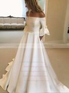 Satin Off-the-shoulder Sweep Train Ball Gown Bow Wedding Dresses #PWD00023609