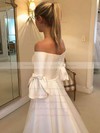 Satin Off-the-shoulder Sweep Train Ball Gown Bow Wedding Dresses #PWD00023609