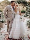 Tulle V-neck Floor-length A-line Appliques Lace Wedding Dresses #PWD00023610