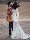 Lace V-neck Sweep Train Trumpet/Mermaid Sashes / Ribbons Wedding Dresses #PWD00023612