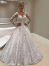 Satin V-neck Detachable Ball Gown Appliques Lace Wedding Dresses #PWD00023618
