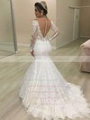 Lace Scoop Neck Sweep Train Trumpet/Mermaid Appliques Lace Wedding Dresses #PWD00023623