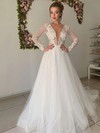 Tulle Scoop Neck Court Train Princess Appliques Lace Wedding Dresses #PWD00023624