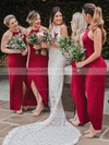 Lace High Neck Sweep Train Trumpet/Mermaid Split Front Wedding Dresses #PWD00023629