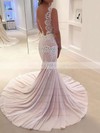 Chiffon V-neck Sweep Train Trumpet/Mermaid Appliques Lace Wedding Dresses #PWD00023631