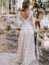 Lace V-neck Floor-length A-line Wedding Dresses #PWD00023639