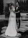 Stretch Crepe Off-the-shoulder Sweep Train Trumpet/Mermaid Wedding Dresses #PWD00023642