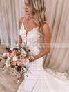 Stretch Crepe V-neck Court Train Trumpet/Mermaid Appliques Lace Wedding Dresses #PWD00023648