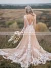 Tulle V-neck Sweep Train Trumpet/Mermaid Appliques Lace Wedding Dresses #PWD00023652