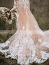 Tulle V-neck Sweep Train Trumpet/Mermaid Appliques Lace Wedding Dresses #PWD00023652
