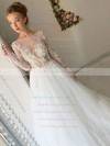 Tulle Scoop Neck Chapel Train Ball Gown Appliques Lace Wedding Dresses #PWD00023653