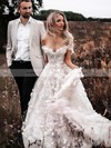 Tulle Off-the-shoulder Sweep Train Princess Appliques Lace Wedding Dresses #PWD00023656