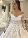 Satin Off-the-shoulder Court Train Ball Gown Flower(s) Wedding Dresses #PWD00023661