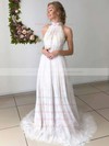 Lace Tulle High Neck Sweep Train A-line Appliques Lace Wedding Dresses #PWD00023665