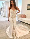 Stretch Crepe Lace Sweetheart Court Train Trumpet/Mermaid Appliques Lace Wedding Dresses #PWD00023669