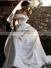 Satin Off-the-shoulder Court Train Ball Gown Pockets Wedding Dresses #PWD00023676