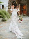 Lace Off-the-shoulder Sweep Train Sheath/Column Appliques Lace Wedding Dresses #PWD00023679